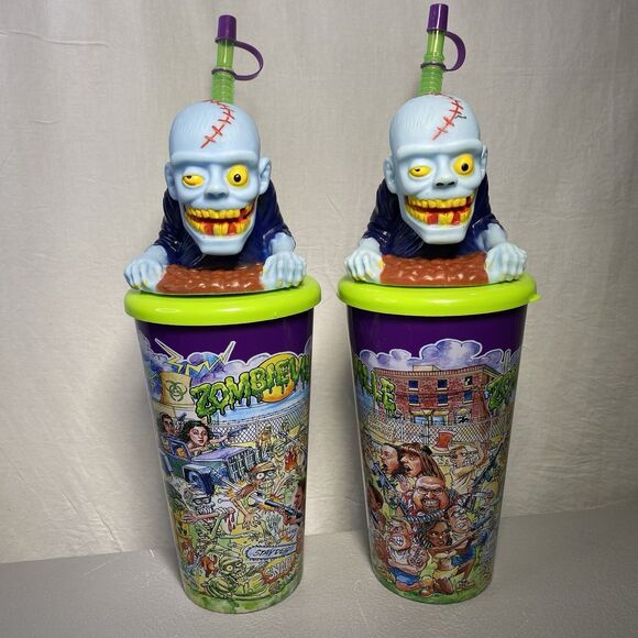 BERK Zombieville Plastic Drinking Cup Halloween 3D Zombie Topper Straw 32 Oz - Picture 1 of 7